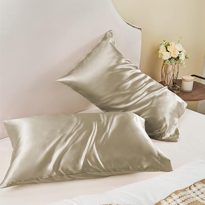 BEDELITE Satin Pillowcase for Hair and Skin, Super Soft and Cooling Similar to Silk Pillow Cases 2 Pack with Envelope Closure, Gift for Women Men(20"x26" Standard Size, Taupe)