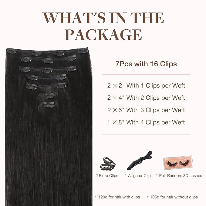GOO GOO Clip in Hair Extensions Real Human Hair, Remy Human Hair Extensions Clip ins for Women, Natural Human Hair, 20inch 200g 7Pcs, #1B Natural Black