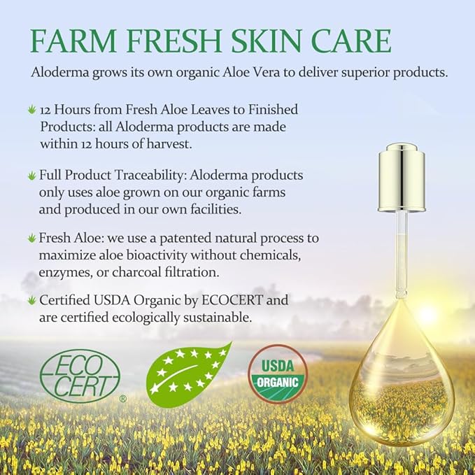 Aloderma Aloe Vera Gel + Tea Tree Oil, Made with Refreshing Organic Aloe for After Sun Skin Care, Multipurpose Use for Hair and Scalp, and Face or as a Shaving Gel or Aftershave - 10.6Oz x 2btls