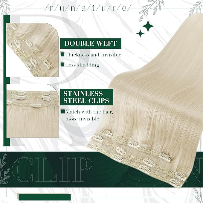 RUANTURE Blonde Clip in Hair Extensions, Real Human Hair Clip in Extensions, Short Hair Extensions Clip Ins, Double Weft Remy Natural Hair, Add Hair Volume, 12 Inch 50g 3pcs #800 Platinum Blonde