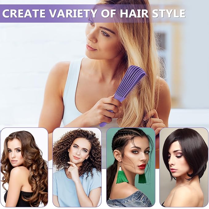 Hair Brush with Hair Styling Comb Set, Purple, Detangling Hair Brushes for Women Men Kids Curly Hair, Includes Detangler Brush, Teasing Hair Brush, Rat Tail Comb, Edge Brush