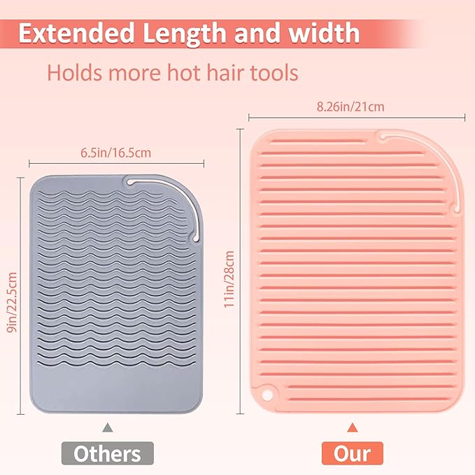 Quccefods 2 Pack Heat Resistant Mat Large Silicone Hot Hair Tools Holder for Curling Irons Flat Iron Hair Styling Tools Mat Portable Vanity Pad