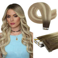 Full Shine Ombre Injected Tape in Hair Extensions Color 2/18/22 Balayage Machine Virgin Human Hair Tape in Extensions 20Inch Injection Straight Tape Ins Human Hair Extensions 25Gram 10Pcs for Travel