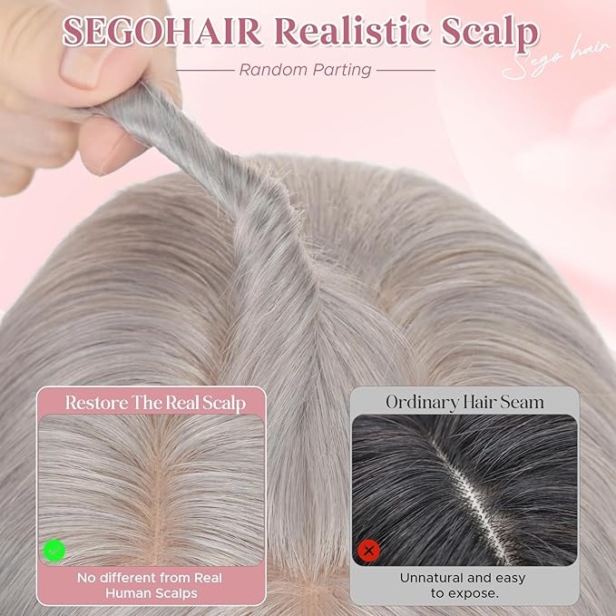 Real Human Hair Toppers for Women 3.54"*4.72" Silky Base 150% Density No Bangs Adjustable Parting Clip-In Topper Hairpieces for Women with Thinning Hair 14 Inches Silver Grey