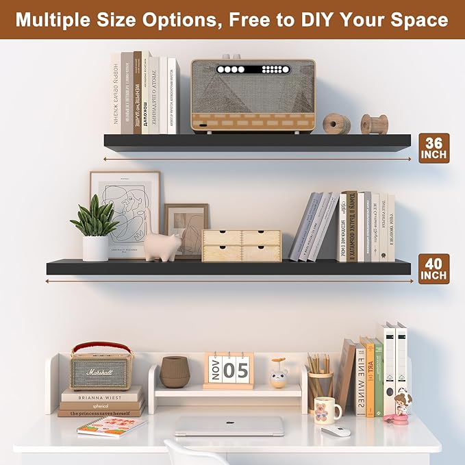 12 Inch Deep Floating Shelves for Wall 1 Pack Floating Shelves Large Storage Space Wall Mount Shelf for Living Room Kitchen Bathroom 36" W x 12" D x 1.2" H Black