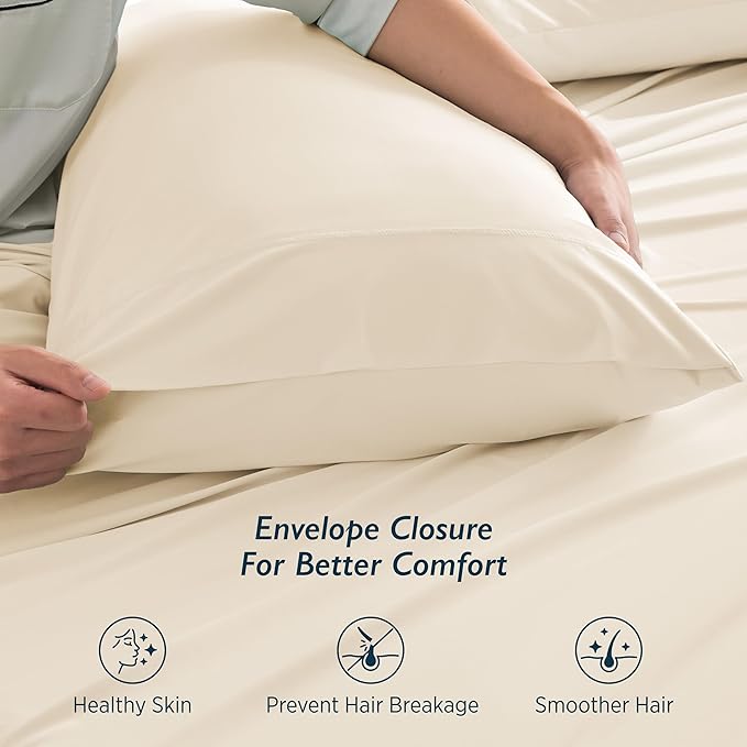 Breescape Cooling Pillow Cases Standard/Queen Size - BlendTek™ Dry & Cool Technology for Hot Sleepers and Night Sweats, 2 Pack Soft & Smooth Pillowcases for Hair & Skin Care, 20" x 30", Ivory