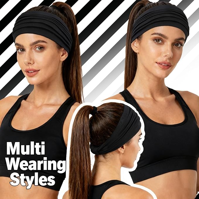 Huachi Headbands for Women, Wide Elastic Head Bands Non Slip, Thick Workout Headband Sweat Bands, Soft Large Knotted Hair Band Turban Headwraps for Washing Face, Makeup, Sport, Running(Pack of 6)