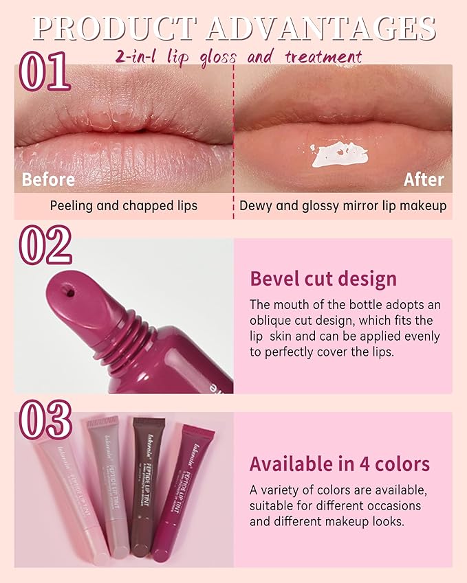 Tinted Lip Balm-1Pcs Rose Gray Peptide Hydrating Lip Tint Moisturizer,Jelly Glossier Lip Treatment Balm,Non-Stick Lip Care Glow Reviver Lip Oil, Yummy Glowy Lip Gloss, Thanksgiving Makeup for Women-02
