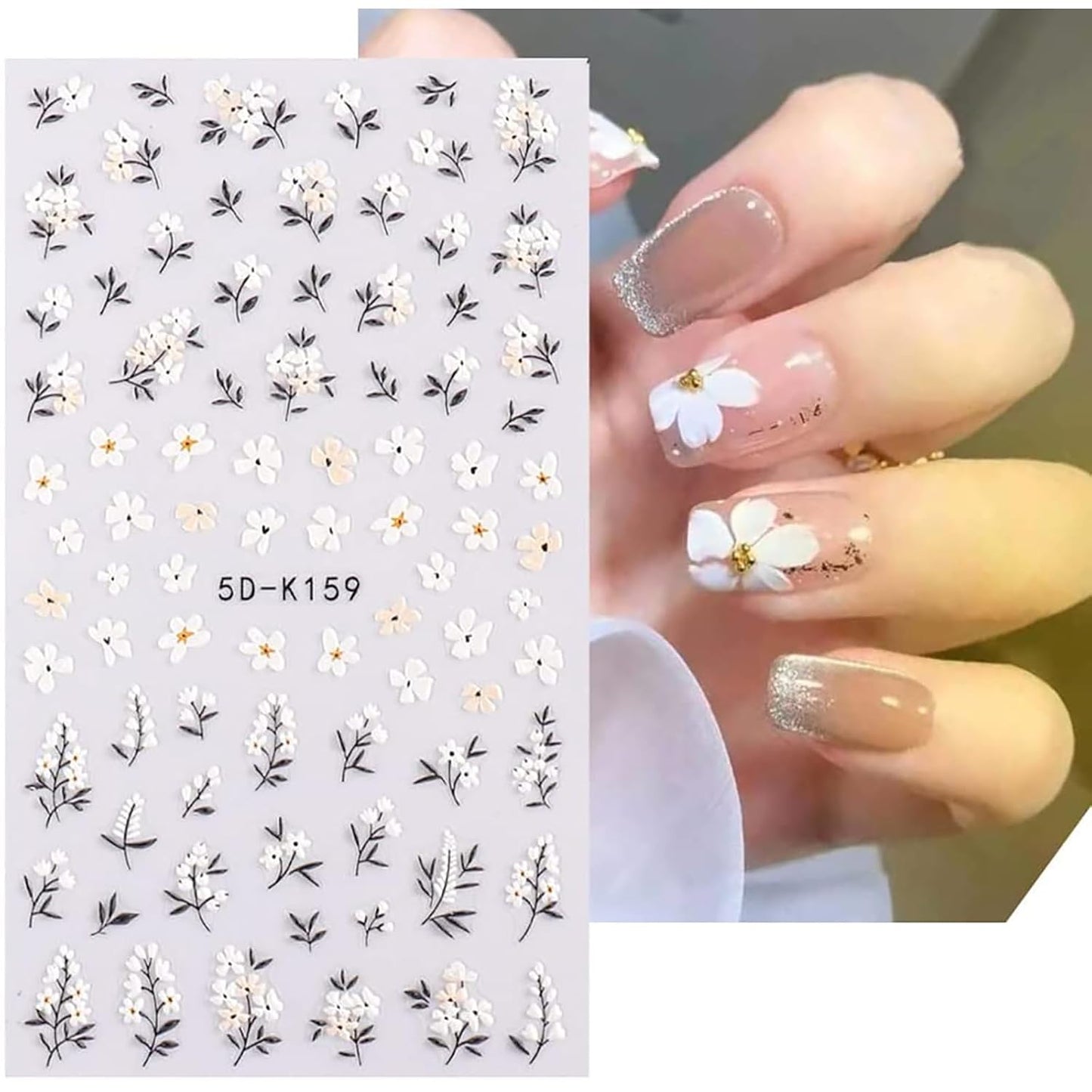 Flower Nail Art Stickers Decals 5D Embossed Nail Decals Spring Summer Daisy Nail Art Design Self-Adhesive Nail Supplies Accessories 3D Flower Nail Stickers for Women Nail DIY Decoration