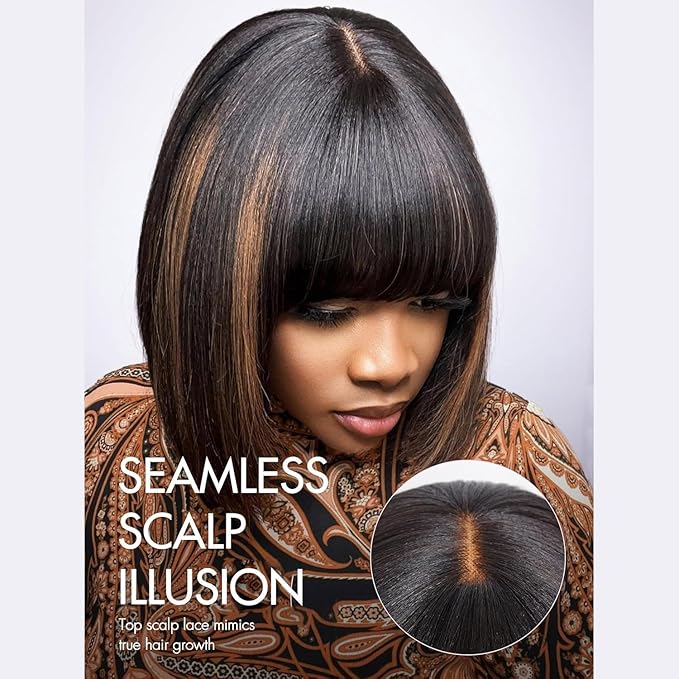 Bob Wig 100% Virgin Human Hair Wigs Glueless 2.5x1 Lace Closed F1B/30 Color Short Bob Human Hair With Bangs Ready To Go Straight bob wig human hair（16 Inch bob wig）