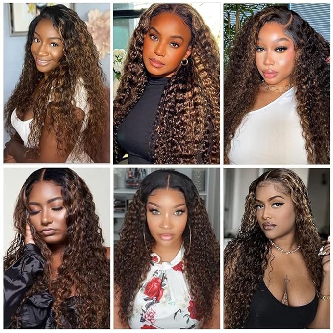 FB30 Highlight Ombre Curly Clip In Extension Human Hair 3C 4A Kinky Curly Clip Ins Full Head for Black Women Brazilian Remy Human Hair Balayage Brown 8Pcs with18clips 120g/Set (24 inch)