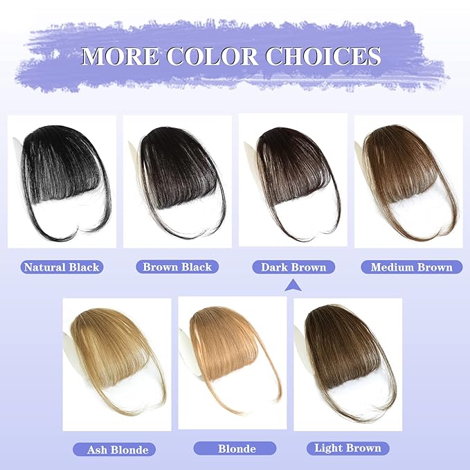 NAYOO Bangs Hair Clip- Dark Brown Fake Bangs 100% Real Human Hair Extensions Wispy Bangs for Women Fringe with Temples Hairpieces Curved Bangs for Daily Wear（Dark Brown Wispy Bangs）