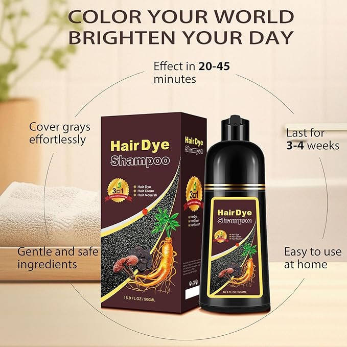 Hair Dye Shampoo Cherry Brown, 3 in 1 Long-Lasting Hair Color Shampoo with Herbal Ingredients, Instant Natural Color, Easy Application at home for Women Men 16.9 Fl Oz