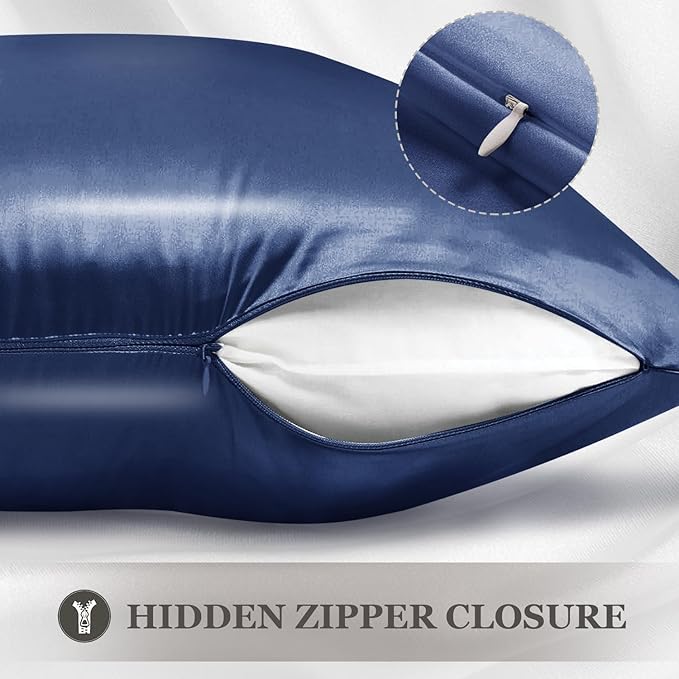 Adubor 100% Silk Pillowcase - Mulberry Silk Pillow Cases, 23 Momme 6A Grade Fibers, Silk Pillow Case for Hair and Skin Health, with Hidden Zipper (King 20''×36'', Navy Blue, 1PC)