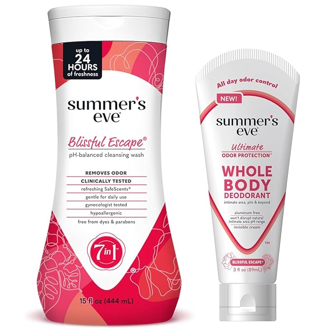Summer's Eve Whole Body Deodorant Cream, Blissful Escape, 3 fl oz + Summer's Eve Blissful Escape Daily Refreshing All Over Feminine Body Wash, Removes Odor, Feminine Wash pH Balanced, 15 fl oz