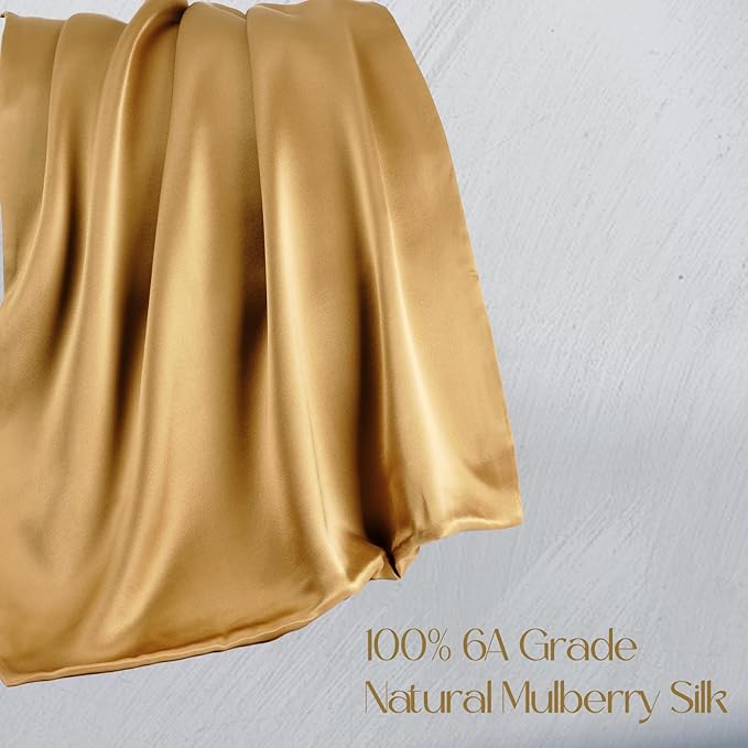 ZIMASILK 100% Pure Mulberry Silk Pillowcase for Hair and Skin Health,Soft and Smooth,Both Sides Premium Grade 6A Silk,600 Thread Count,with Hidden Zipper,1pc (Queen 20''x30'',Golden)