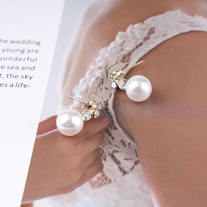 Vintage Rhinestone Pearl Drop Earrings Gold Pearl Dangle Earrings Crystal Stud Earrings Sparkly Cz Pearl Earrings Jewelry for Women