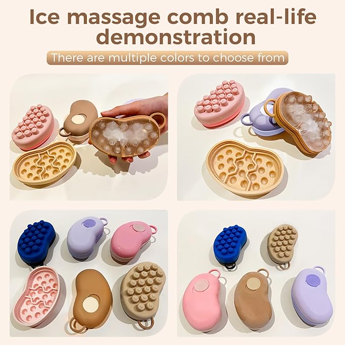 Ice Compress Scalp Massager Hair Growth Massage Comb - Upgraded Raised Dot Ice Tray Design for Tension Headache Relief and Scalp Care (Brown)