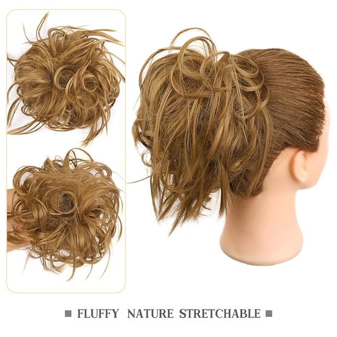 HMD Tousled Updo Messy Bun Hair Piece Hair Extension Ponytail With Elastic Rubber Band Updo Bun Synthetic Hairpieces for Women