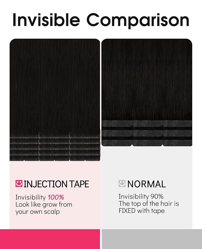 Youngsmile Injection Tape in Hair Extensions Human Hair, #1B Natural Black Invisible Tape in Injected Hair Extensions, 20pcs 30g, 14 Inch Injected Tape Ins Straight Extensiones De Cabello (#1B,14'')