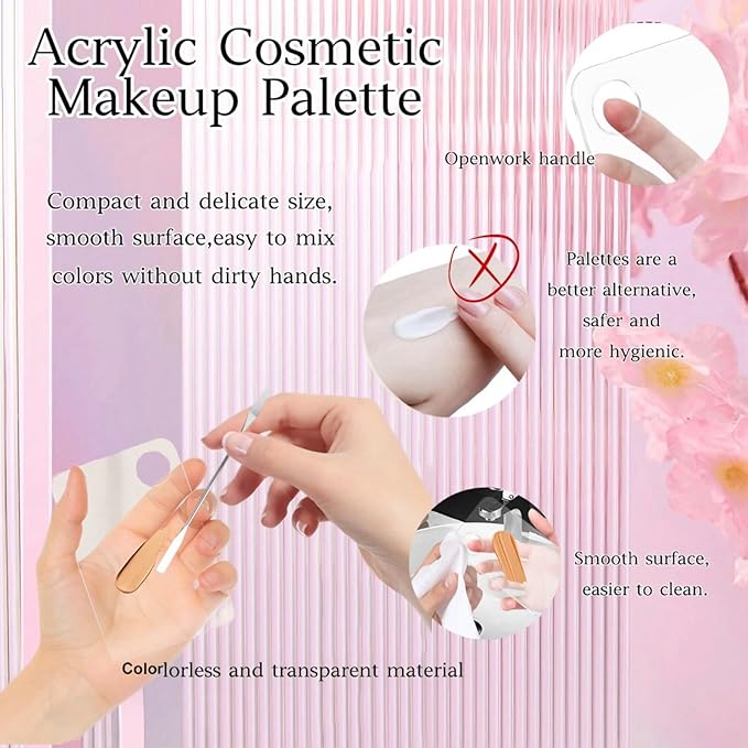 2 Pcs Acrylic Cosmetic Makeup Palette with 2 Pcs Makeup Spatula,Foundation Palette,Makeup Mixing Palette for Foundation Eye Shadow Lipsticks Nail Art