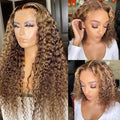 CYNOSURE 16 Inch Highlight Ombre Deep Curly Lace Front Wigs Human Hair Pre Plucked 180 Density Honey Blonde Jerry Curly Wig Human Hair 13x5 HD Transparent Lace Frontal Wigs Human Hair for Women