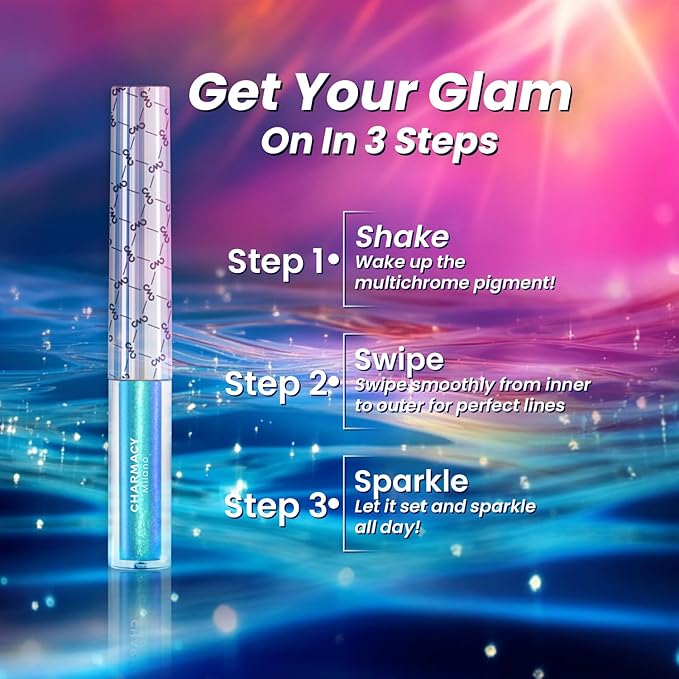 CHARMACY Chameleon Liquid Eyeliner, Liquid Glitter Eyeliner, Highly Pigmented, Metallic MultiColor Shifting waterproof Eyeliner, Ultra-Fine Tip, Longwearing, Smudge-proof (#304)