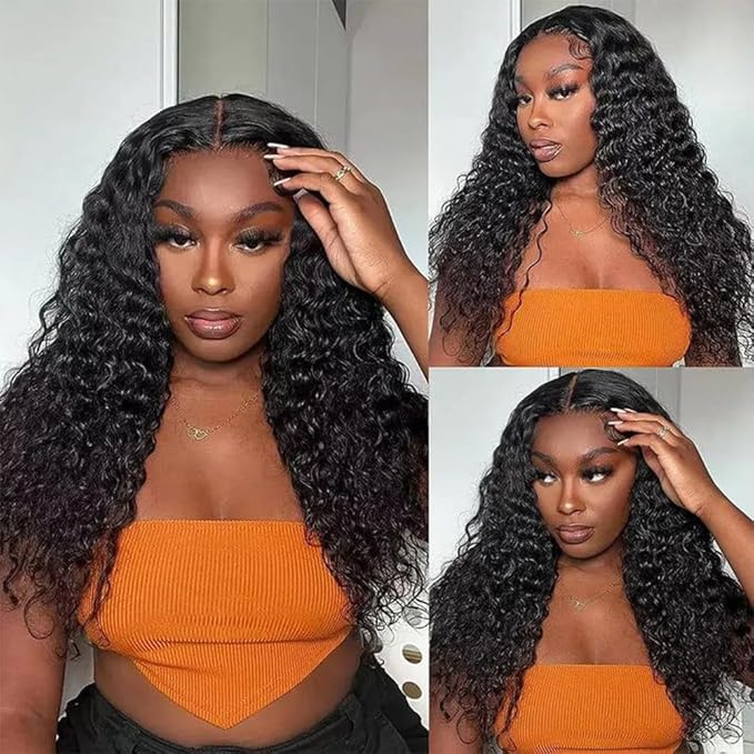 22 Inch 13x6 Deep Wave Lace Front Wigs Human Hair 250% Density 13x6 HD Lace Frontal Wigs Human Hair Pre Plucked Deep Curly Glueless Wig Brazilian Virgin Human Hair for Women Natural Color