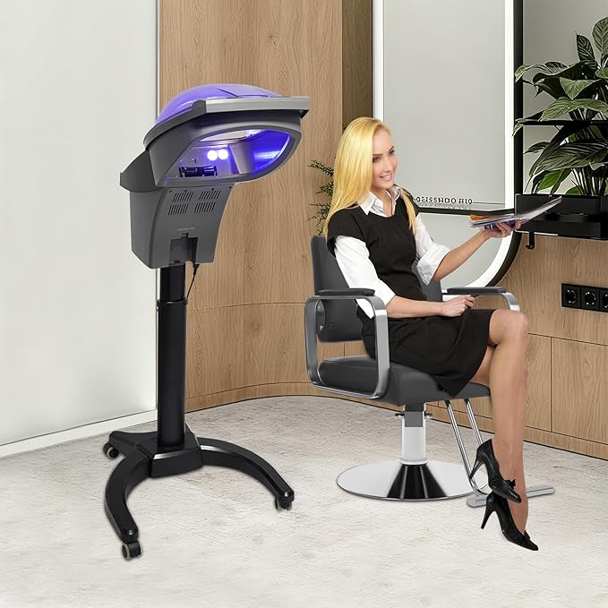 Hair Steamer, 7 Light Professional Standing Deep Conditioning Hair Steamer with Care Hood, 700W Height Adjust Ozone Household Hair Care Oil Treatment Dyeing Machine for Salons, Barbershops