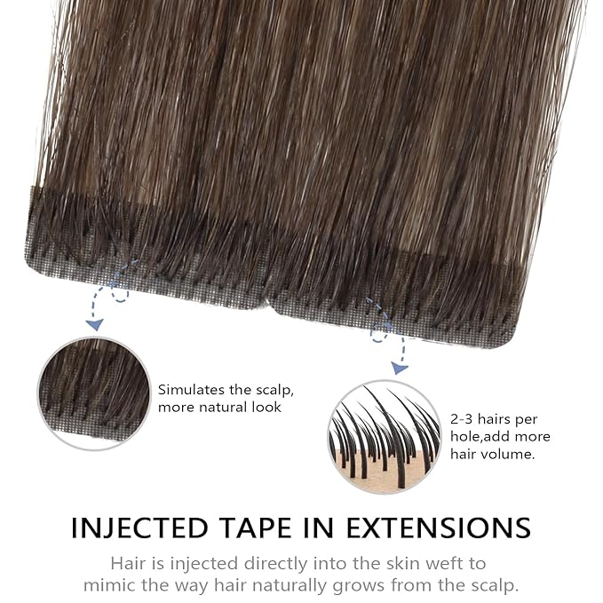 COOKAYU Invisible Tape in Hair Extensions Human Hair, Seamless Tape in Extensions Human Hair Injected Invisi Edge Extensions Dark Brown to Dirty Blonde 22Inch 50g 20pcs/pack