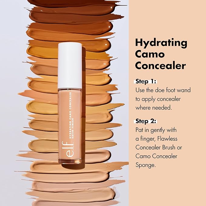 e.l.f. Hydrating Camo Concealer, Lightweight, Full Coverage, Long Lasting, Conceals, Corrects, Covers, Hydrates, Highlights, Medium Golden, Satin Finish, 25 Shades, All-Day Wear, 0.20 Fl Oz