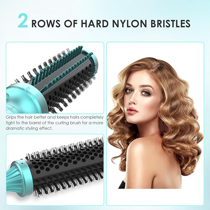 1 1/4 Inch Thermal Brush Negative Ion Heated Round Brush Dual Voltage 12 Temperature Settings Curling Hairbrush for Bangs Medium Shoulder Hair (1.25 Inch Barrel 1.85 Inch Bristles)