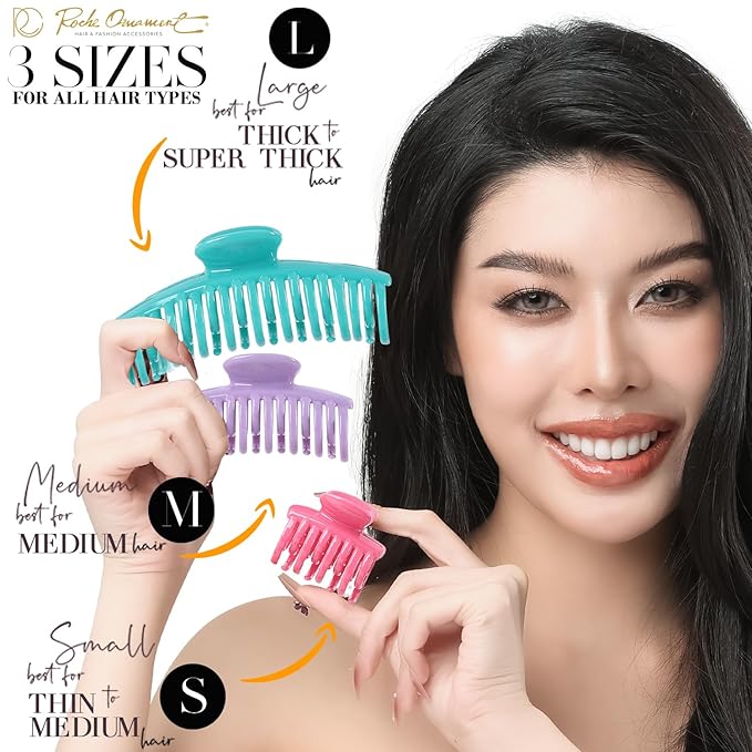 RC ROCHE 6 Pcs Double Claw Hair Clip Tooth Claw Clip Grip Tooth Jaw Clamps Thin Fine Hair Strong Hold No Slip Undo Clutchers for Women, Medium Pastel
