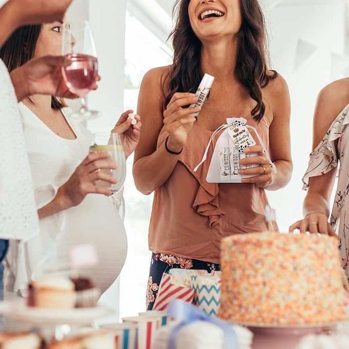 Demissle 50 Pcs Baby Shower Lip Balm Gift Set with 100 Pcs Organza Bags Baby Shower Party Favor for Guest Thank You Tag Rope Baby Shower Party Decoration Gender Reveal Souvenirs (Cowboy)