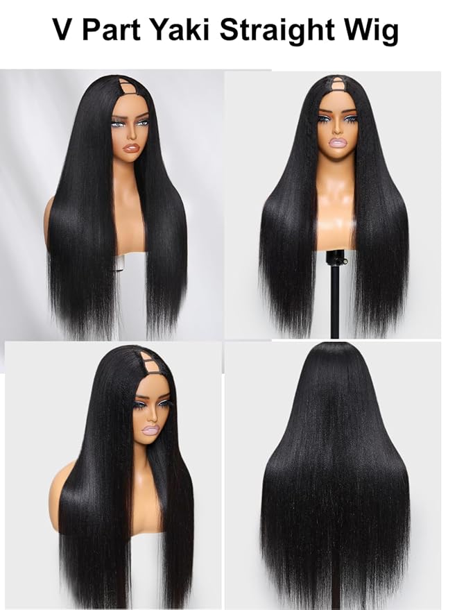 YIROO EasiContour V Part Wigs Human Hair Yaki Straight Human Hair Wigs No Leave Out Glueless Upgraded U Part Wigs for Women V Shape Clip in Vpart Wig No Sew in No Glue Beginner Friendly 24 inch