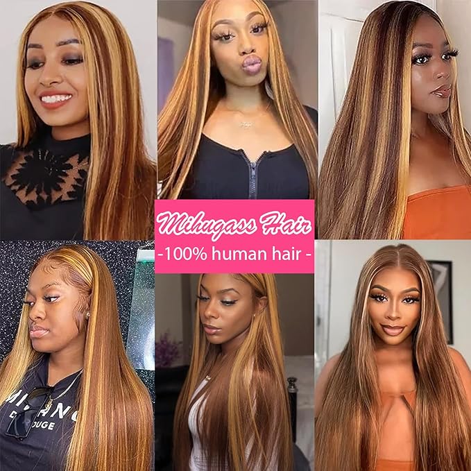 Highlight #4/27/4 Yaki Straight Clip in Hair Extensions Real Human Hair Omber Clip ins For Women Yaki Straight Clip on Hair Extensions(14inch)