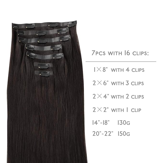 WENNALIFE Seamless Clip In Hair Extensions Human Hair, 12 Inch 80g 7pcs Dark Brown Real Hair Extensions Clip in Human Hair Invisible PU Skin Weft Natural Remy Hair