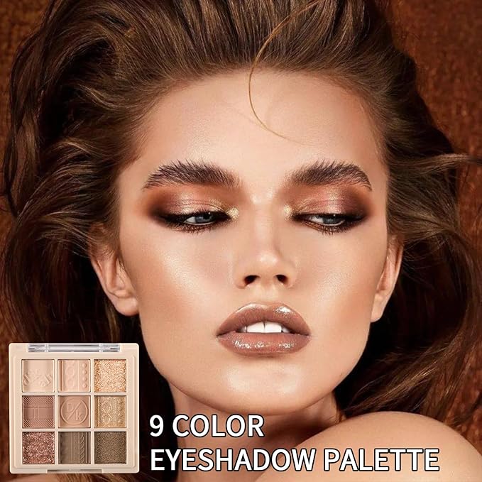 Erinde 9 Colors Eyeshadow Palette, Matte Shimmer Glitter Eye Shadow Makeup Palette, Highly Pigmented Long Lasting Waterproof, Natural Neutral Nude Eyeshadow Makeup Pallet, Cashmere