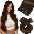 Moresoo Human Hair Clip in Extensions Medium Brown Hair Extensions Clip ins Real Human Hair Brown Long Double Weft for Women Straight 120g/7pcs 16in