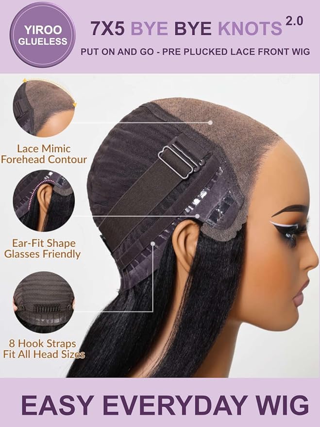 YIROO Burmese Bye Bye Knots Curly Wig Human Hair with Finger Coil Ends,Glueless Wig Human Hair Pre Plucked Pre Cut 7x5 Lace Front Wig Pre Bleached Wear and Go Beginner Friendly 150% Density 22Inch