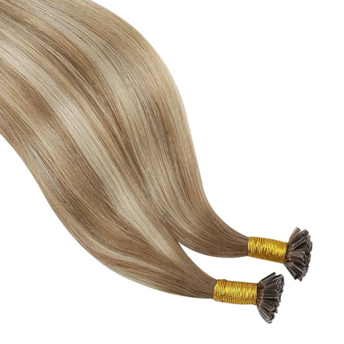 YoungSee Human Hair U Tip Hair Extensions Ombre Utip Remy Hair Extension Balayage Light Brown Ombre Blonde U Tips Human Hair Extensions Straight U Tip Keratin Hair Extension for Short Hair 50s/50g