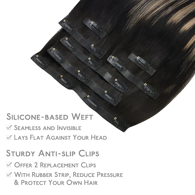 WENNALIFE Seamless Clip In Hair Extensions, 18 Inch 130g 7pcs Natural Black to Light Blonde Hair Extensions Clip in Human Hair Invisible PU Skin Weft Natural Remy Human Hair Extensions
