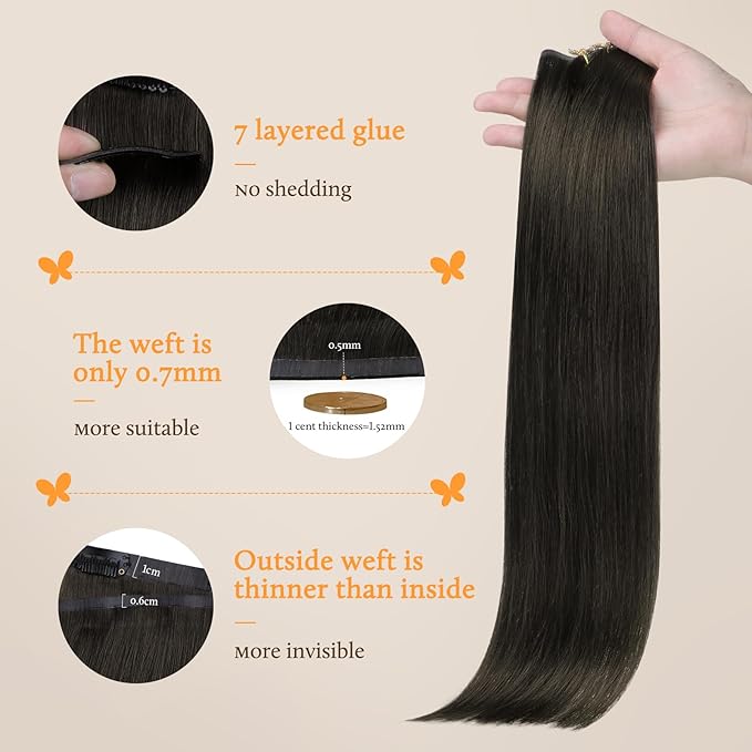 DOORES Mocha Brown Real Human Hair Extensions, 7pcs 120g 24 Inch, Clip in, Seamless, Natural Invisi Edge, Straight