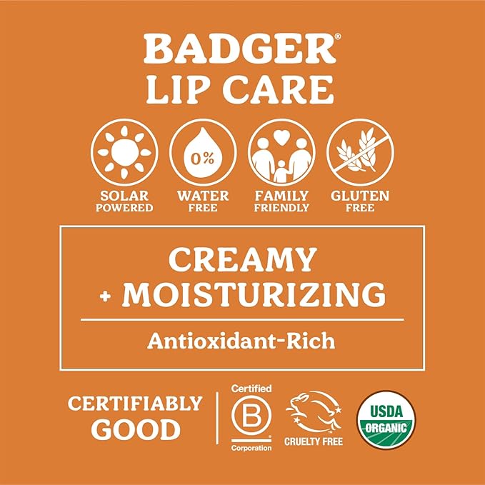 Badger - Cocoa Butter Lip Balm Set, Fair Trade, Certified Organic Lip Butter, Flavored, Cocoa, Vanilla, Orange, Mint, 0.25 oz (4 Pack)