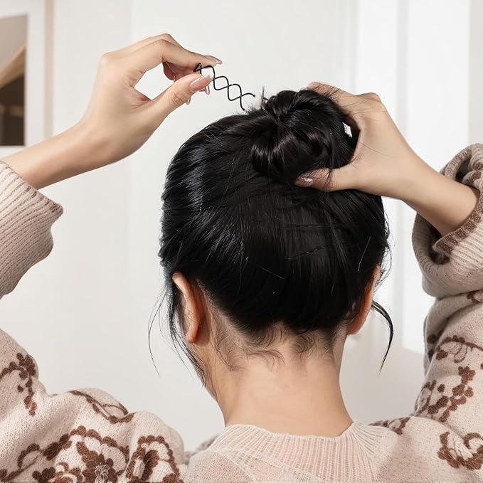 FANDAMEI 50PCS Spiral Hair Pins, Spin Pins Non-Scratch Round Tips, Twist Screw Hair Pin for Women Bun Hair Style DIY, Spiral Bobby Pins Black