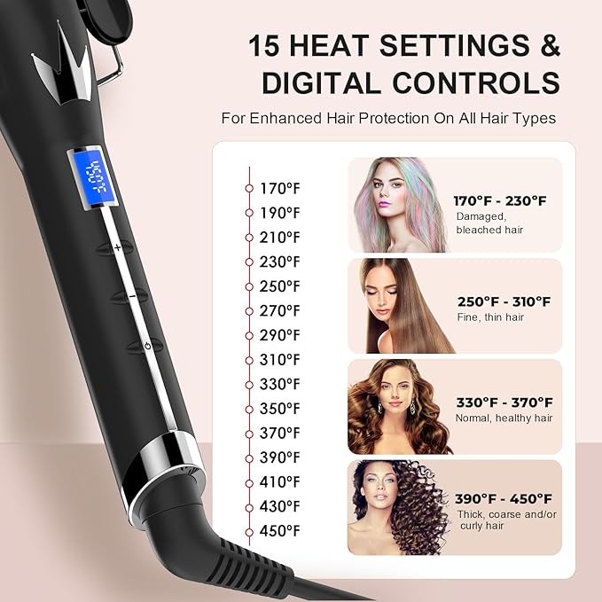 Three Barrel Curling Iron 1.1 Inch for Soft Mermaid Waves, AIMERVO Hair Crimper 15 Adjustable Heat Settings with LCD Temperature Display, Tourmaline Ceramic Deep Waver Includes Heat Resistant Glove