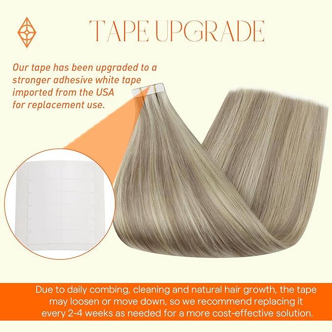 Full Shine Tape in Hair Extensions Remy Hair 12 Inch Color 18 Ash Blonde Highlight 613 Blonde Hair Extensions 30 Gram 20 Pcs Seamless Double Side Tape ins Add Volume for Women Seamless Natural