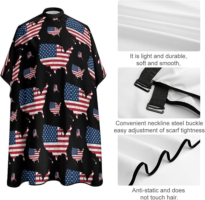 Extra Long Hair Cutting Salon Cape, Haircut Apron USA Map Patriotic Black American Flag Hair Cutting Cloak for Hair Dye