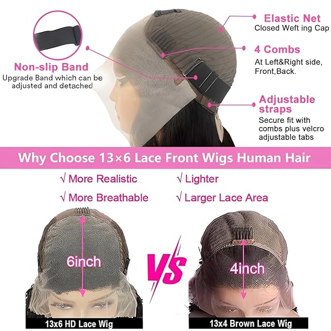 28 Inch 13x6 Deep Wave Lace Front Wigs Human Hair 200 Density 13x6 HD Lace Front Wigs Human Hair Pre Plucked Deep Curly Glueless Wig 100% Virgin Human Hair Lace Front Wigs for Women