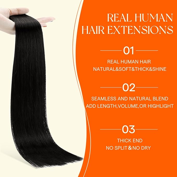 Full Shine Injection Tape in Extensions Real Human Hair 22 Inch Color 1B Black Straight Injection Remy Skin Weft Tape in Double Sided Seamless Hair Extension 20Pcs 50Grams Add Length Natural